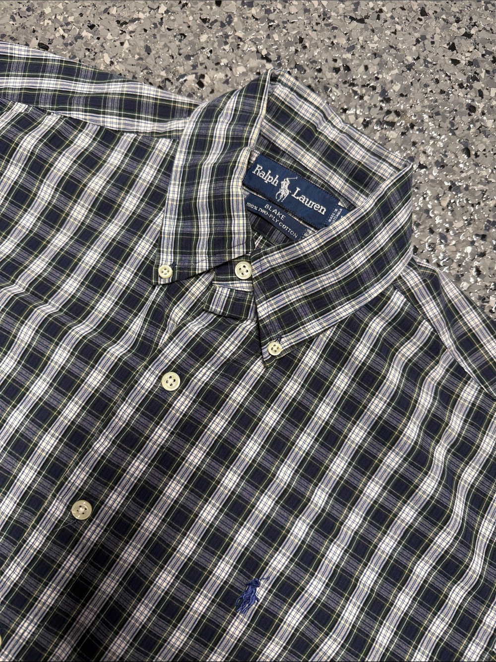 Ralph Lauren Blake Men’s Navy, Green & White Plaid Button-Down Shirt Medium